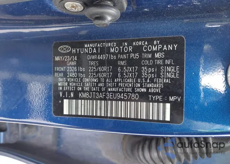 2014 Hyundai Tucson Gls z USA, uszkodzony, nr VIN KM8JT3AF3EU945780